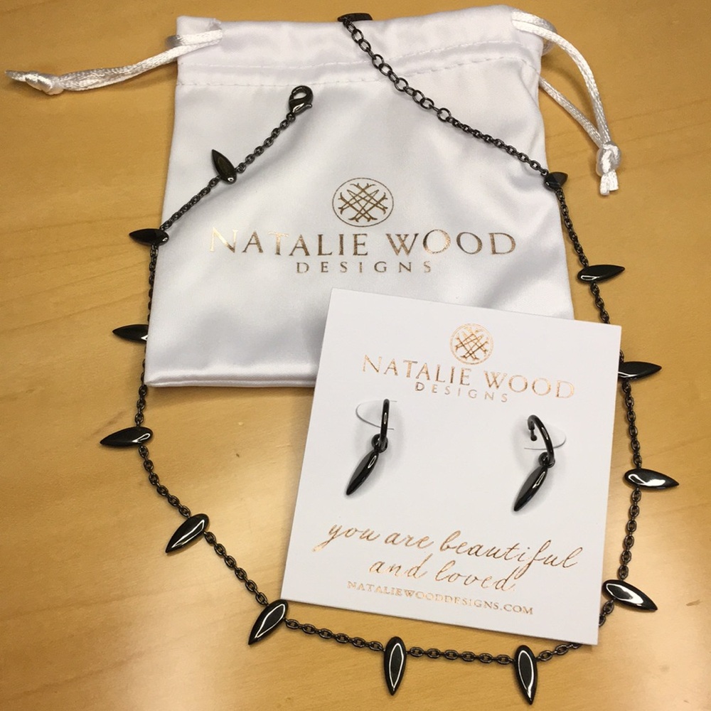 Natalie Wood Designs 16” Necklace and Hoop Earrings Set in Gunmetal, NWT